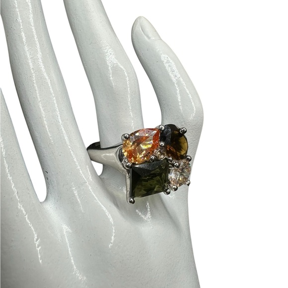 Unmarked Avon Fruit Salad Cocktail Ring Adjustable Band 6-8 Silver Tone Smoky - Picture 14 of 14